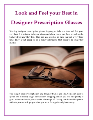 Look and Feel your Best in Designer Prescription Glasses