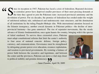 The Crisis of Federalism and Prospects for 	Provincial Autonomy in Pakistan