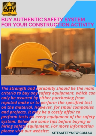 Buy Authentic Safety System For Your Construction Activity