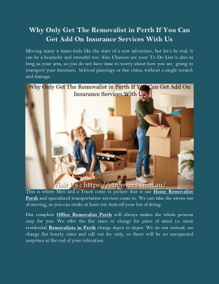 Why Only Get The Removalist in Perth If You Can Get Add On Insurance Services With Us