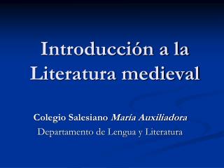 Introducción a la Literatura medieval