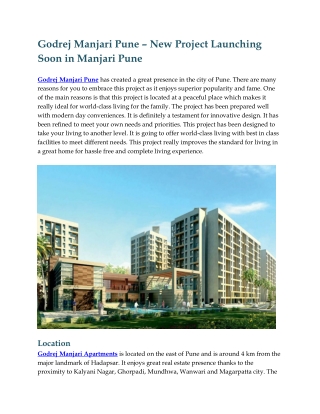 Godrej Manjari Pune – New Project Launching Soon in Manjari Pune