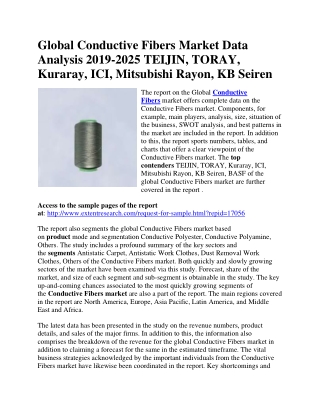 Global Conductive Fibers Market Data Analysis 2019-2025 TEIJIN, TORAY, Kuraray, ICI, Mitsubishi Rayon, KB Seiren