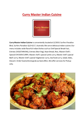 Curry Master Indian Cuisine Surfers Paradise, QLD - 5% Off