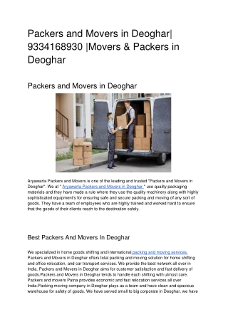 Packers and Movers in Deoghar| 9334168930 |Movers & Packers in Deoghar