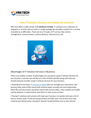 How IT Solution Services are Helpful for Business
