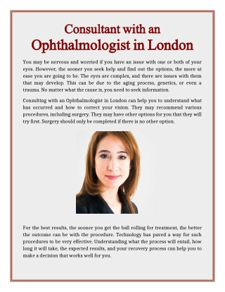 Consultant with an Ophthalmologist in London