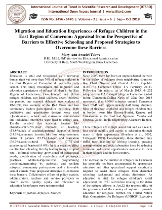Migration and Education Experiences of Refugee Children in the East Region of Cameroon