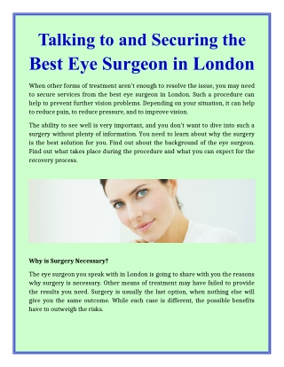 Talking to and Securing the Best Eye Surgeon in London