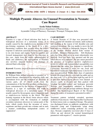 Multiple Pyaemic Abscess An Unusual Presentation in Neonate Case Report