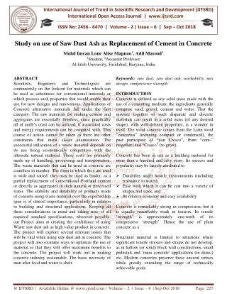 Study on use of Saw Dust Ash as Replacement of Cement in Concrete