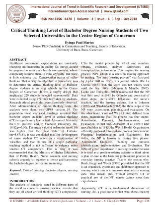 Critical Thinking Level of Bachelor Degree Nursing Students of Two Selected Universities in the Centre Region of Cameroo