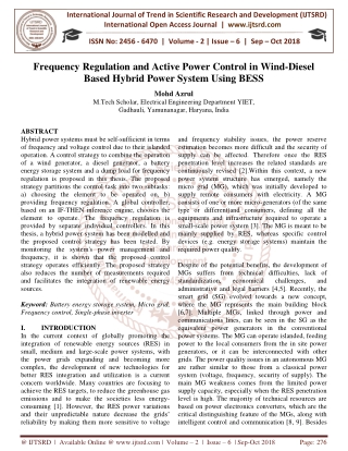 Frequency Regulation and Active Power Control in Wind Diesel Based Hybrid Power System Using BESS