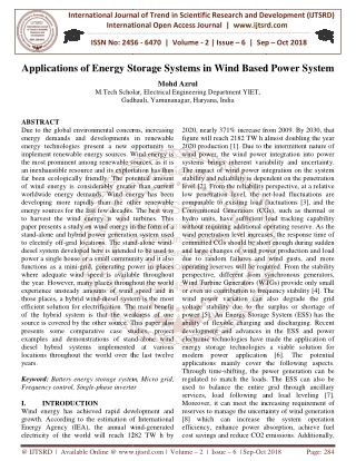 Applications of Energy Storage Systems in Wind Based Power System