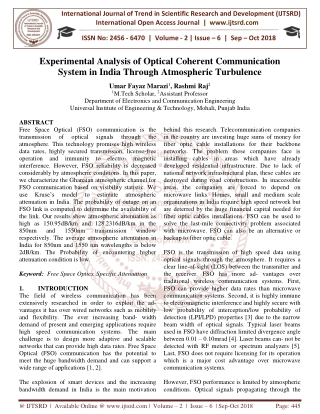 Experimental Analysis of Optical Coherent Communication System in India Through Atmospheric Turbulence