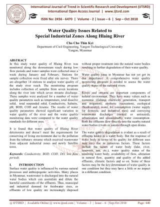 Water Quality Issues Related to Special Industrial Zones Along Hlaing River