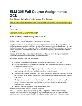 ELM 305 Full Course Assignments GCU