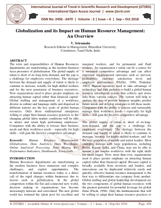 Globalization and its Impact on Human Resource Management an Overview