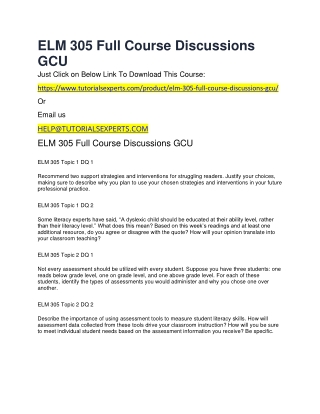 ELM 305 Full Course Discussions GCU