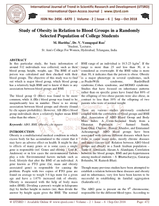 Study of Obesity in Relation to Blood Groups in a Randomly Selected Population of College Students