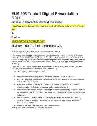 ELM 305 Topic 1 Digital Presentation GCU