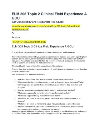 ELM 305 Topic 2 Clinical Field Experience A GCU