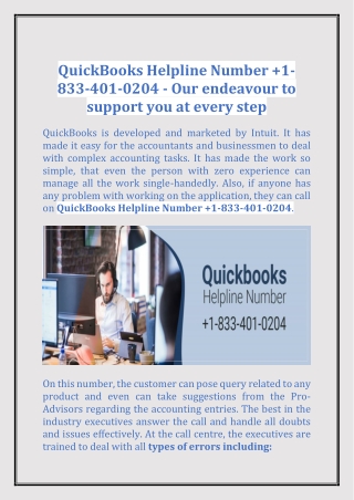 QuickBooks Helpline Number  1833-401-0204