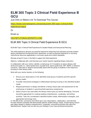 ELM 305 Topic 3 Clinical Field Experience B GCU