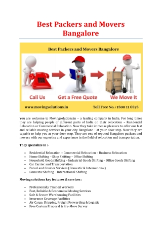 Best Packers and Movers Bangalore