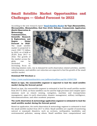 Small Satellite Market Opportunities and Challenges — Global Forecast to 2022