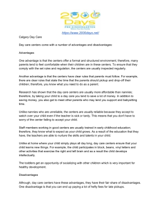 Calgary Daycare 2000 Days pre kindergarten