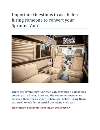 Important Questions to ask before hiring someone to convert your Sprinter Van?