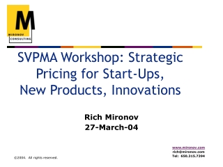 SVPMA Workshop: Strategic Pricing for Start-Ups,  New Products, Innovations