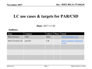 LC use cases & targets for PAR/CSD