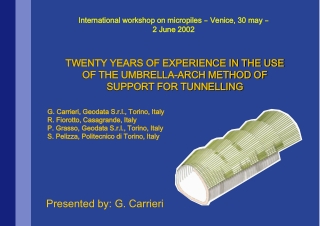 TWENTY YEARS OF EXPERIENCE IN THE USE OF THE UMBRELLA-ARCH METHOD OF SUPPORT FOR TUNNELLING