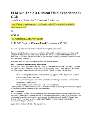 ELM 305 Topic 4 Clinical Field Experience C GCU