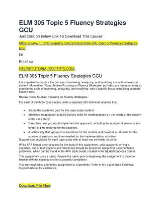 ELM 305 Topic 5 Fluency Strategies GCU