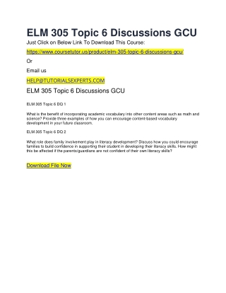 ELM 305 Topic 6 Discussions GCU