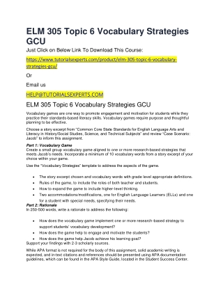 ELM 305 Topic 6 Vocabulary Strategies GCU