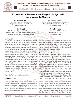 Varicose Veins Treatment And Prognosis In Ayurveda Ascompared To Modern