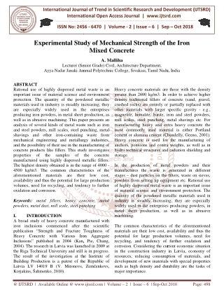 Experimental Study of Mechanical Strength of the Iron Mixed Concrete