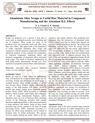 Aluminium Alloy Scraps as Useful Raw Material in Component Manufacturing and the Attendant ILL Effects