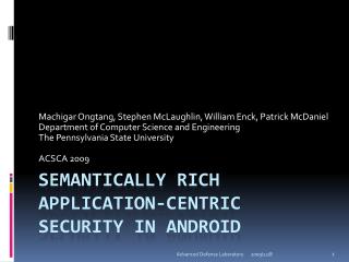 Semantically Rich Application-Centric Security in Android