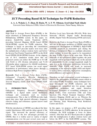 ZCT Precoding Based SLM Technique for PAPR Reduction