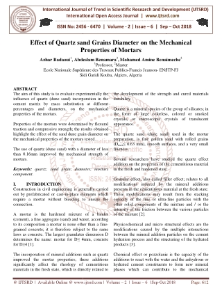 Effect of Quartz sand Grains Diameter on the Mechanical Properties of Mortars