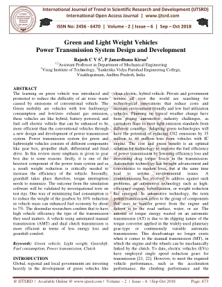 Green and Light Weight Vehicles Power Transmission System Design and Development