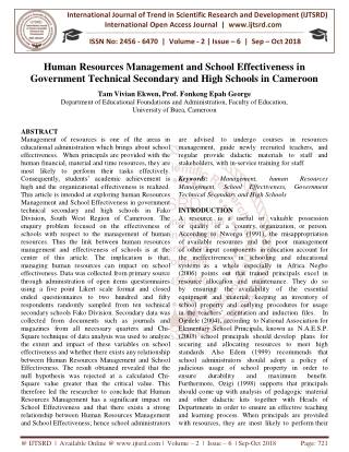 Human Resources Management and School Effectiveness in Government Technical Secondary and High Schools in Cameroon