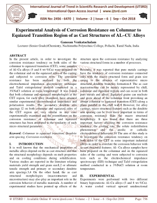 Experimental Analysis of Corrosion Resistance on Columnar to Equiaxed Transition Region of as Cast Structures of AL-CU A