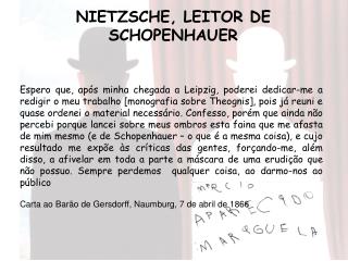 NIETZSCHE, LEITOR DE SCHOPENHAUER