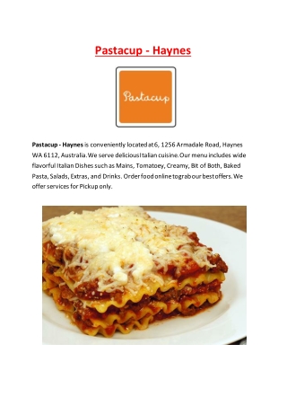 5% Off - Pastacup menu - Italian restaurant in Haynes,WA